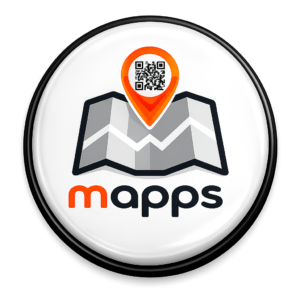 Logo mapps com mapa, pin e QR code